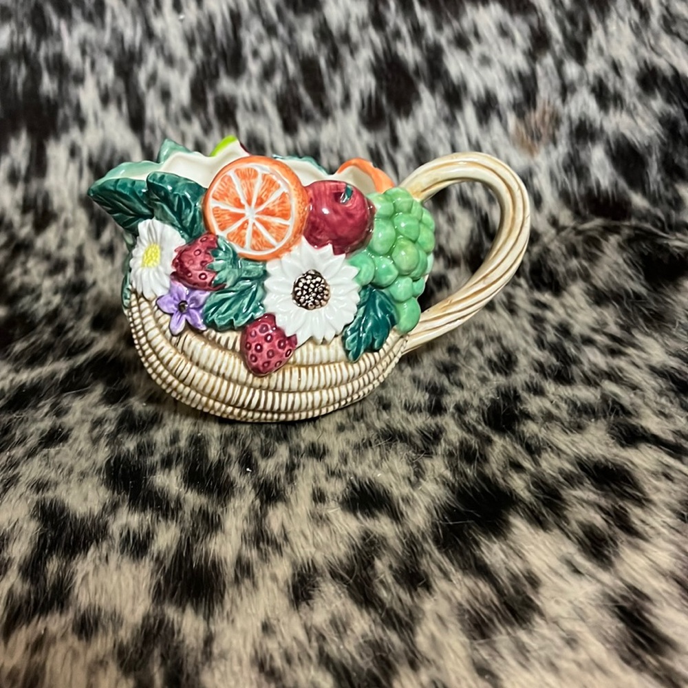 Ceramic basket mini creamer pitcher 3 1/2” tall